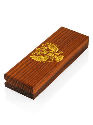 Ручка из янтаря и дерева в деревянном футляре с гравировкой «Герб России»