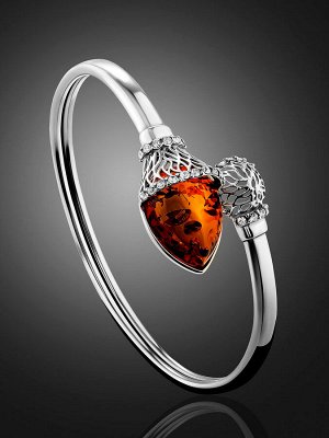 Яркий браслет-змейка с коньячным янтарём и кристаллами «Анбарин»