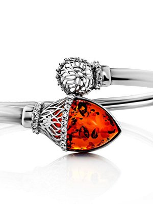 Яркий браслет-змейка с коньячным янтарём и кристаллами «Анбарин»