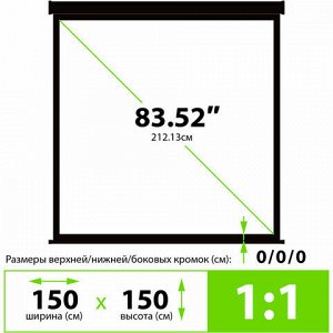 Экран Cactus Triscreen CS-PST-150x150, 150x150 см, 1:1, напольный, черный