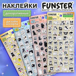Наклейки декоративные "Забавные зверята", 17,5х9 см, ассорти 4 видов, FUNSTER (ФАНСТЕР), 666097