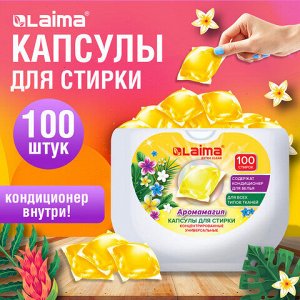 Капсулы для стирки концентрат GIGA PACK с кондиционером 100 шт., АРОМАМАГИЯ, LAIMA, 608879