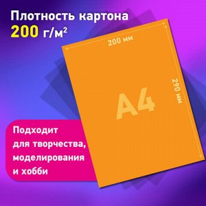 Набор цветного и белого картона немелованный A4 (белый – 10 л., цветной – 20 л., 10 цветов.), BRAUBERG, 200х290, Superjet, 116422