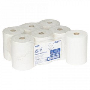 Полотенца бумажные рулонные KIMBERLY-CLARK Scott, КОМПЛЕКТ 6шт, Slimroll, 190м, белые, арт. 6697