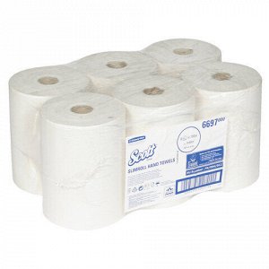 Полотенца бумажные рулонные KIMBERLY-CLARK Scott, КОМПЛЕКТ 6шт, Slimroll, 190м, белые, арт. 6697