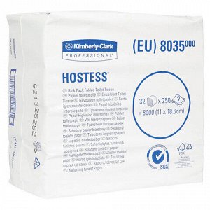 Бумага туалетная листовая KIMBERLY-CLARK Hostess КОМПЛЕКТ 32шт, 250л, 18,6х11, 2-сл, 8035