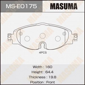 Колодки тормозные дисковые Masuma, передние, комплект на ось (4 шт), арт. MS-E0175