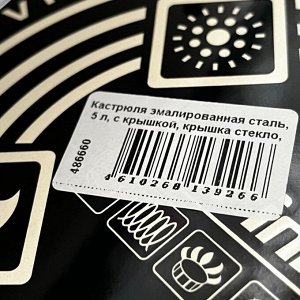 Кастрюля эмалированная сталь, 5 л, крышка стекло, цилиндрическая, Daniks, Bon Appetit, Y4-9061, индукция