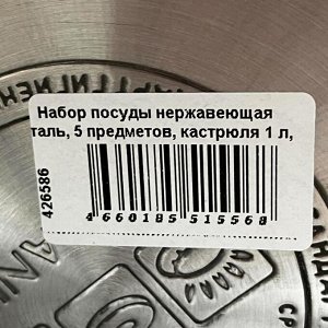 Набор посуды нержавеющая сталь, 5 предметов, кастрюля 1 л, ковш 0.8 л, чайник 2 л, индукция, Daniks, GS-01311A-5PC