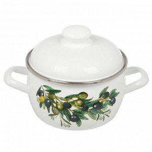 Кастрюля эмалированная сталь, 2 л, с крышкой, крышка сталь, полусфера, ЛЗЭП, Оливковая ветвь, С-4210АП2/4, индукция
