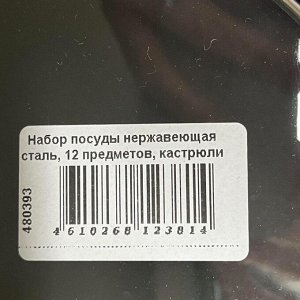 Набор посуды нержавеющая сталь, 12 предметов, кастрюли 1.6,2.3,3.2,5.6, ковш 1.6, сковорода 24см, индукция, Daniks, Paloma, CW-H027