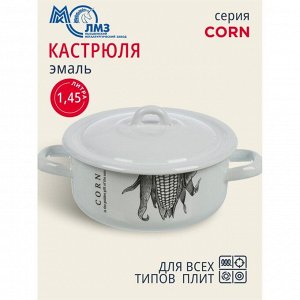 Кастрюля эмалированная сталь, 1.45 л, с крышкой, крышка сталь, цилиндрическая, ЛЗЭП, Corn, С-16072/4Э, индукция