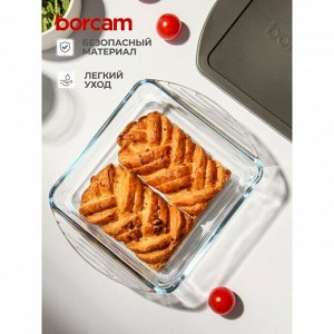 Форма для запекания стекло, 16.4х21 см, 1.08 л, прямоугольная, с пластиковой крышкая, Borcam, 59854GREY