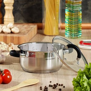 Кастрюля нержавеющая сталь, 2.2 л, с крышкой, крышка стекло, Daniks, Турин, QS-1-18/GS-01413-18CA, индукция