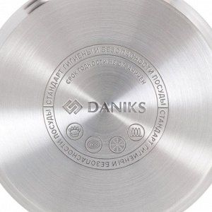 Кастрюля нержавеющая сталь, 2.2 л, с крышкой, крышка стекло, Daniks, Турин, QS-1-18/GS-01413-18CA, индукция