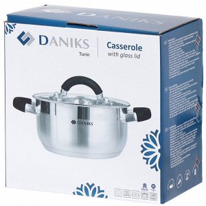 Кастрюля нержавеющая сталь, 2.2 л, с крышкой, крышка стекло, Daniks, Турин, QS-1-18/GS-01413-18CA, индукция