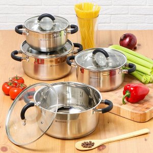 Кастрюля нержавеющая сталь, 2.2 л, с крышкой, крышка стекло, Daniks, Турин, QS-1-18/GS-01413-18CA, индукция