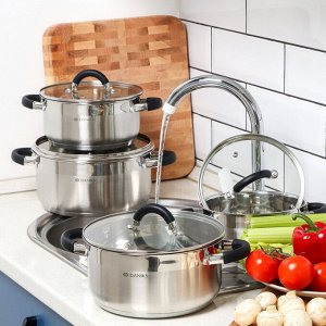 Кастрюля нержавеющая сталь, 2.2 л, с крышкой, крышка стекло, Daniks, Турин, QS-1-18/GS-01413-18CA, индукция