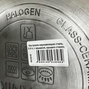 Кастрюля нержавеющая сталь, 5.8 л, крышка стекло, силиконовые ручки мятные, Daniks, Гринери, SD-23-24-2, индукция