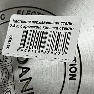 Кастрюля нержавеющая сталь, 2.8 л, с крышкой, крышка стекло, Daniks, Веллингтон, GS-01415-18CA, серебристая, индукция