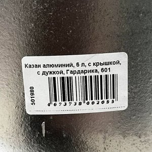 Казан алюминий, 6 л, с крышкой, с дужкой, Гардарика, 601