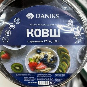 Ковш нержавеющая сталь, 0.8 л, крышка стекло, металлическая ручка, индукция, Daniks, GS-01311-12SP/SD-512S