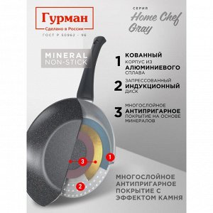 Сковорода алюминий, 22 см, антипригарное покрытие, Гурман, HomeChef, Gray, индукция