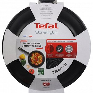 Сковорода алюминий, 24 см, антипригарное покрытие, Tefal, Strength, 042 31 124