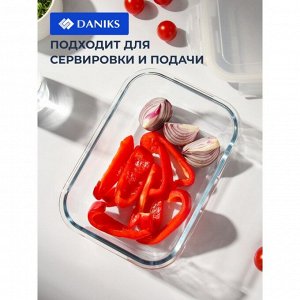 Форма для запекания стекло, 16.8х23.5х9 см, 1.7 л, прямоугольная, с крышкой, Daniks