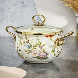 Кастрюля эмалированная сталь, 2.5 л, крышка стекло, Daniks, Elisa, Y4-8959, индукция