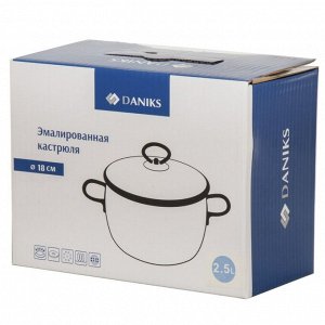 Кастрюля эмалированная сталь, 2.5 л, крышка стекло, Daniks, Elisa, Y4-8959, индукция