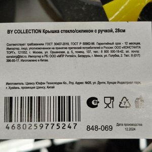 Крышка для посуды стекло, 28 см, BY Collection, кнопка пластик, с силиконовым ободом, 848-069