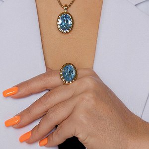 Кольцо TIVOLA UNICA big (G/P) Aquamarine 56 Qudo