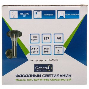 Светильник фасадный General Lighting Systems, Фортис S1, накладной, 50 Вт, металл, 18х19.2 см, серебристый