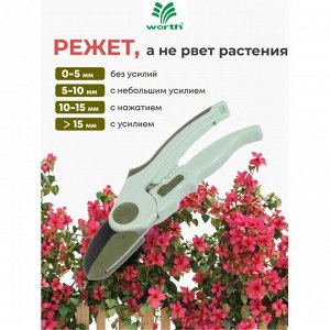 Секатор 200 мм, диаметр реза 16 мм, контактный, нерж. сталь с антипригар.покрыт., Worth, рукоятка пластик, S114A00