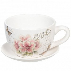 Горшок керамика, 1 л, 15х10.5 см, Розовые цветы чайная чашка малая, Y3-1291/318489