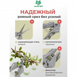 Секатор цветочный, нержавеющая сталь, Worth, алюминий, резина, S607A00