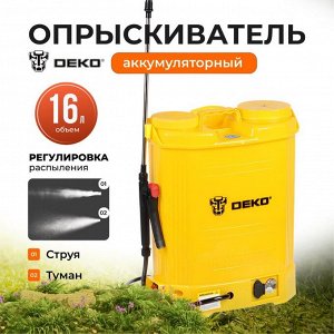 Опрыскиватель садовый работа от аккумулятора, Deko, 16 л, свинцово-кислотный, 8 А.ч, 12 В, пластик, ранцевый, DKSP10