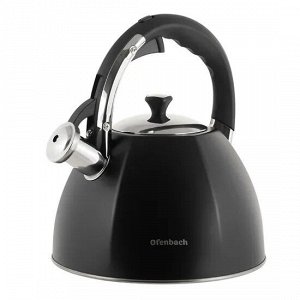 Чайник 3.2л из нержавеющей стали со свистком и ручкой "soft touch" (черный)