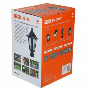 Светильник садово-парковый TDM Electric, 6100-03, на опору, 100 Вт, металл, шестигранник, черный