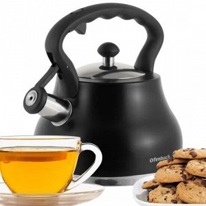 Чайник 2.7л из нержавеющей стали со свистком и ручкой "soft touch" (черный)