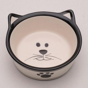 Миска для кошек керамическая Пижон «Подмигивающий кот» 200 мл 11x4.8 см, бело-черная
