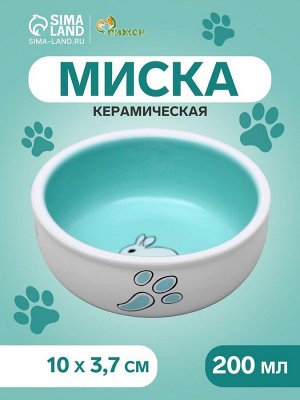 Миска керамическая для кроликов 200 мл 10 х 3,7 см, бело-зеленая
