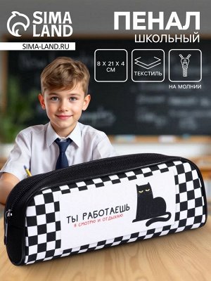 Пенал школьный, текстиль, 8x21x4 см«Кот»