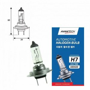 Лампа галогенная Avantech H7 (PX26d, T11), 24В, 70Вт, 3200К, 1 шт, арт. AB0020