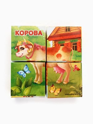 Кубики «Домашние животные», по методике Монтессори, 4 шт., 3+