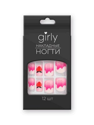 Накладные ногти GIRLY «White bow», 12 шт., с клеевыми пластинами