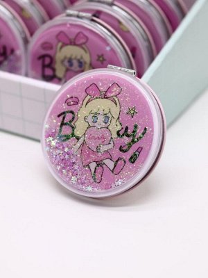 Зеркало раскладное "Девочка и сердце", pink, 7*7 см
