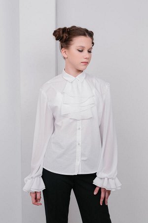 Блузка для девочки белая с длинным рукавом  школьнаяиз шифона