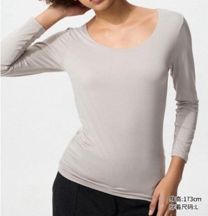 UNIQLO Женское термобелье HEATTECH с U-образным вырезом и рукавами 478934 серый